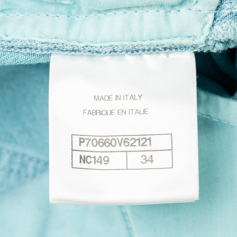 Chanel size 34 back pocket CC logo denim jeans pants light blue