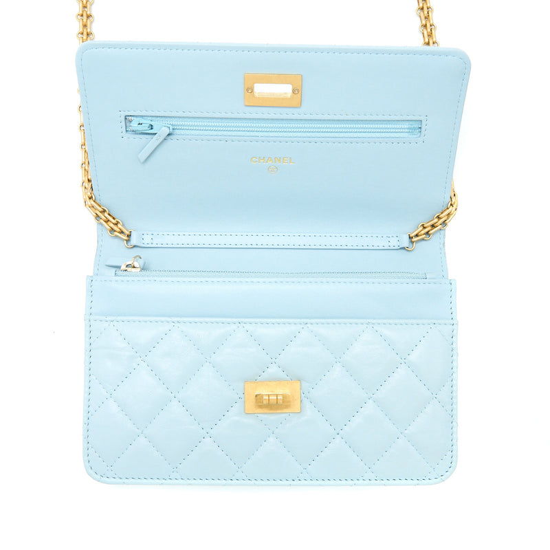 Chanel 2.55 Reissue Wallet On Chain Aged Calfskin Light Blue Brushed GHW (Microchip)