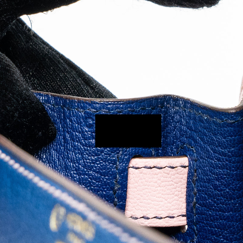 Hermes kelly 28 special order chevre mysore blue sapphire / rose sakura brushed GHW stamp C