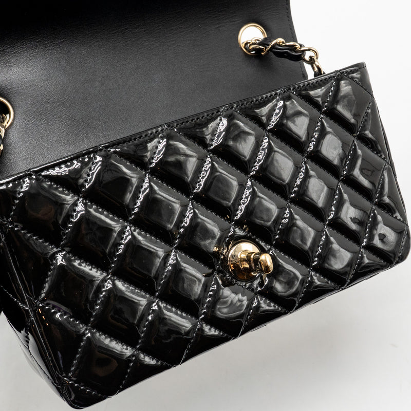 Chanel mini rectangular flap bag patent leather black LGHW