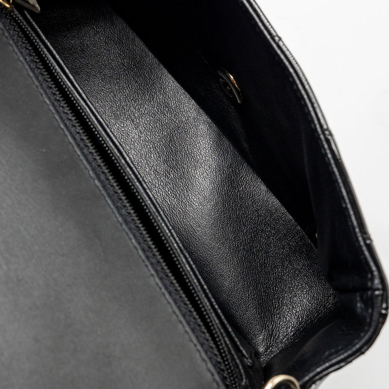 Chanel mini rectangular flap bag patent leather black LGHW