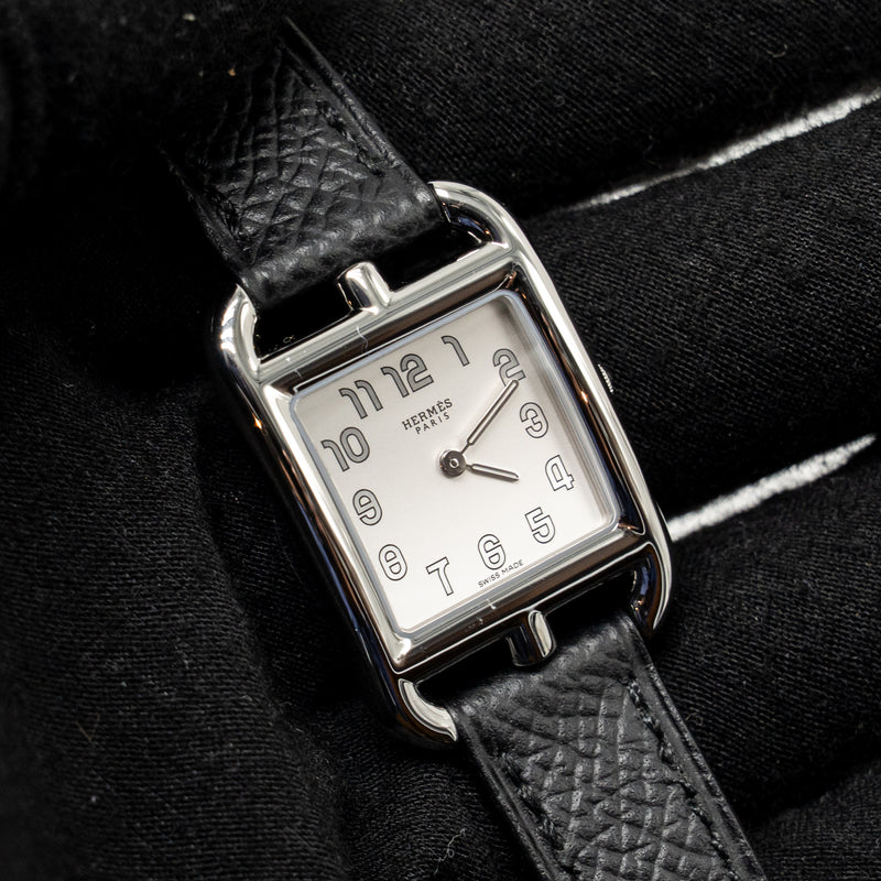 Hermes Cape Cod Watch, Small Model, 31mm Steel Case with Black Epsom Strap SHW
