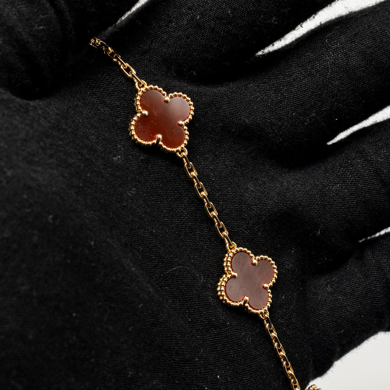 Van Cleef & Arpels Vintage Alhambra Braclet, 5 Motifs Yellow Gold/Carnelian