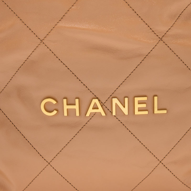 Chanel Medium 22 Bag Shiny Calfskin Caramel GHW (Microchip)