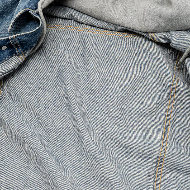 Celine Size M Hooded Trucker Denim Jacket Union Wash Denim Blue / Grey