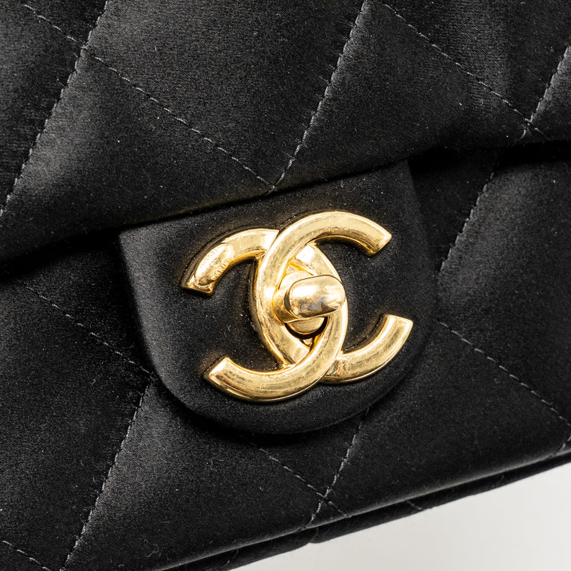 Chanel Mini Detailed Top Handle Flap Bag Satin Black GHW (Microchip)