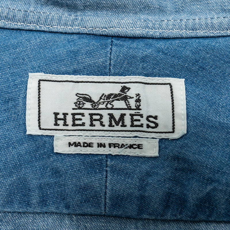 Hermes Size 37 Hooded Sporty Shirt Denim Cotton Indigo Clair