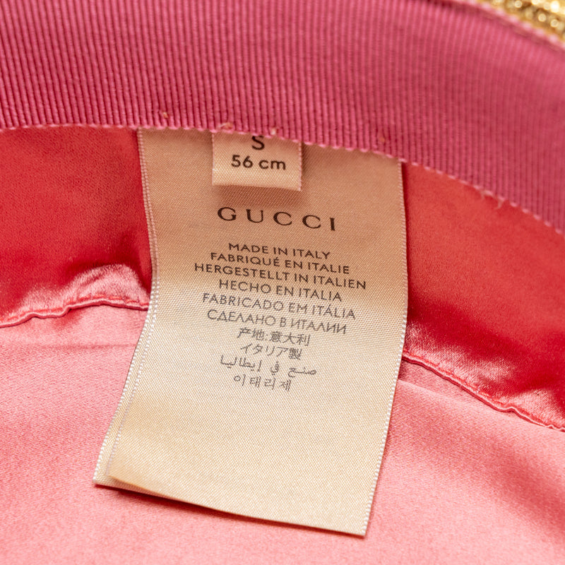 Gucci Size S 56cm Bow and Metal Bee Detailed Lame Papier Hat Straw Effect Fabric Gold/Black