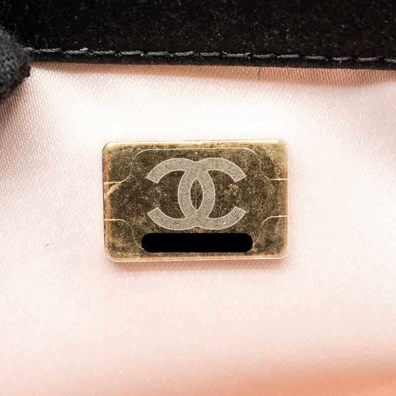 Chanel Mini Detailed Top Handle Flap Bag Satin Black GHW (Microchip)