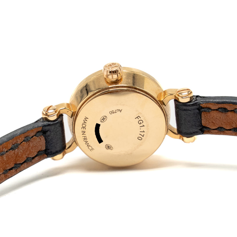 Hermes Faubourg Watch, Mini Model, 15mm Rose Gold/Diamond with Black Calfskin Strap