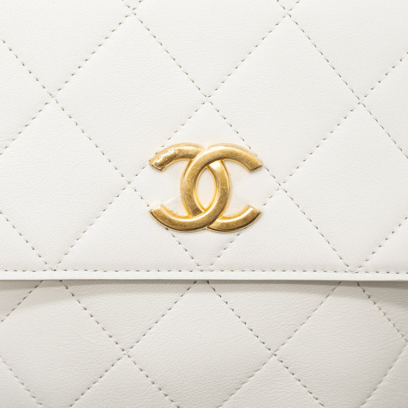 Chanel Crossbody Square Flap Bag Lambskin White Brushed GHW