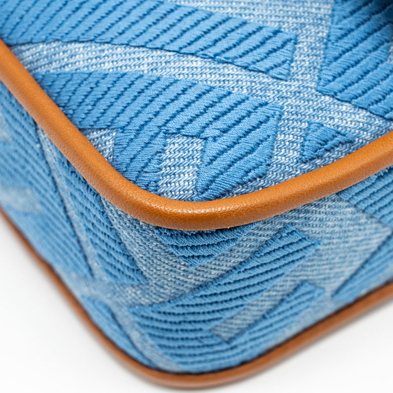 Fendi Mini Baguette Denim Light Blue FF Embroidery SHW
