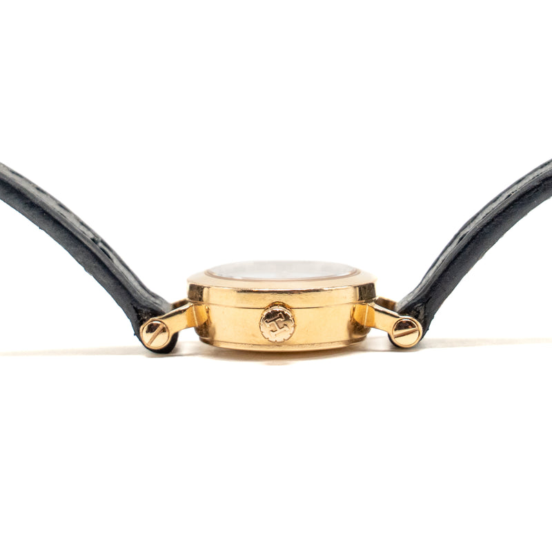 Hermes Faubourg Watch, Mini Model, 15mm Rose Gold/Diamond with Black Calfskin Strap