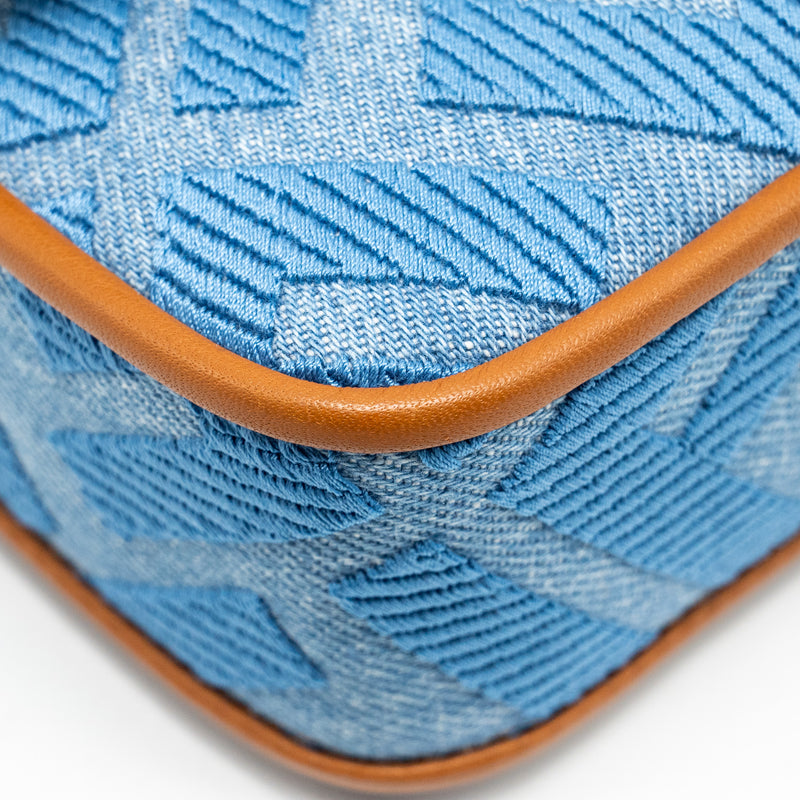 Fendi Mini Baguette Denim Light Blue FF Embroidery SHW
