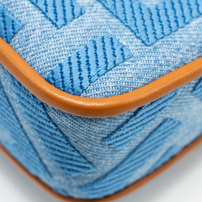 Fendi Mini Baguette Denim Light Blue FF Embroidery SHW