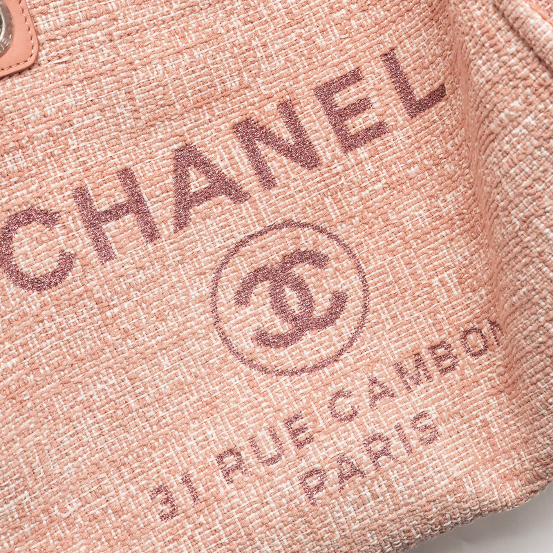 Chanel Large Deauville Tote Shopping Bag Canvas/ Calfskin Pink SHW