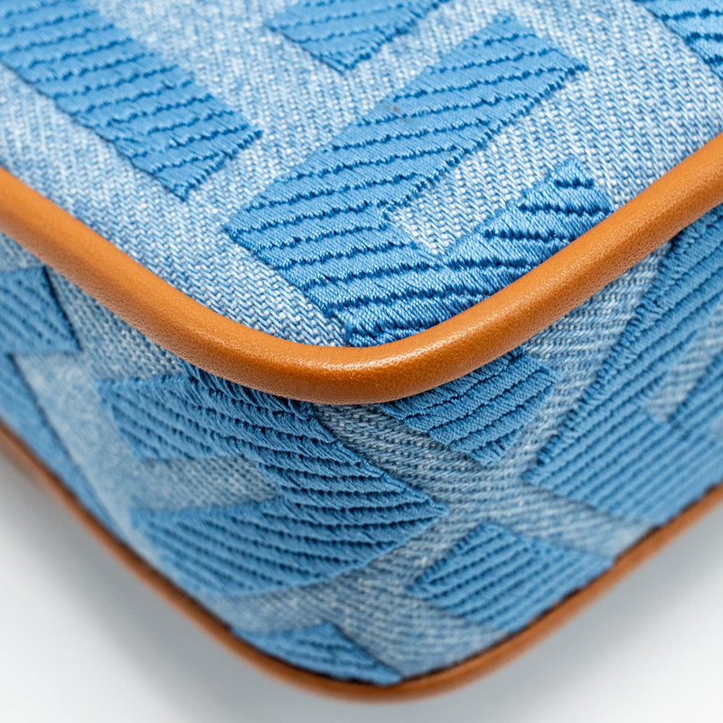 Fendi Mini Baguette Denim Light Blue FF Embroidery SHW