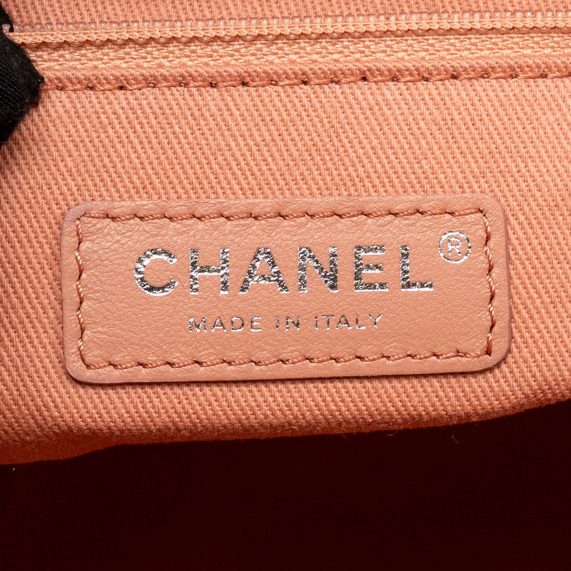 Chanel Large Deauville Tote Shopping Bag Canvas/ Calfskin Pink SHW