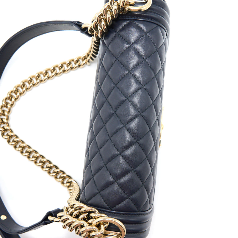 Chanel Medium Boy Bag Calfskin Navy LGHW