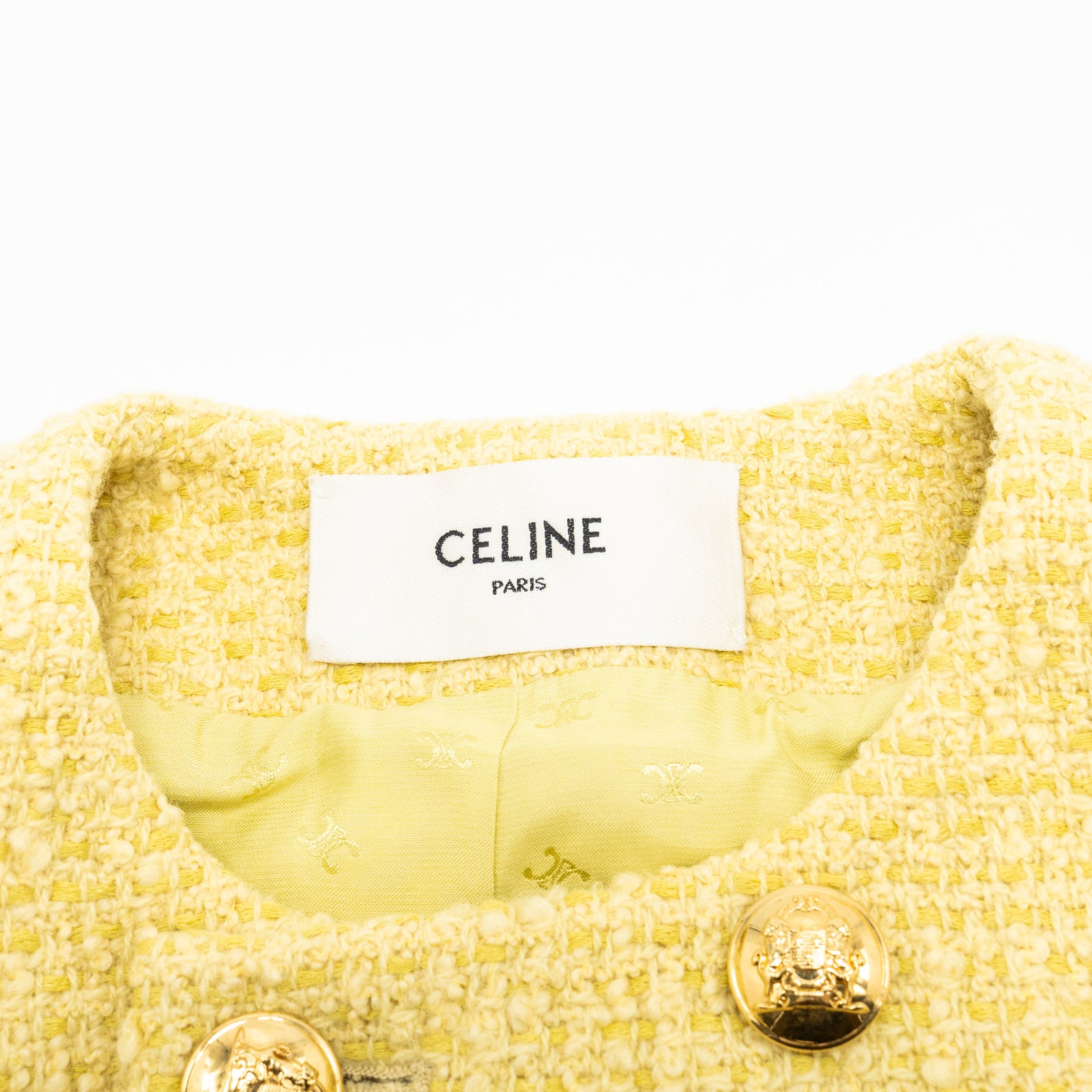 Celine Size 38 boucle chasseur tweed jacket wool/cotton yellow
