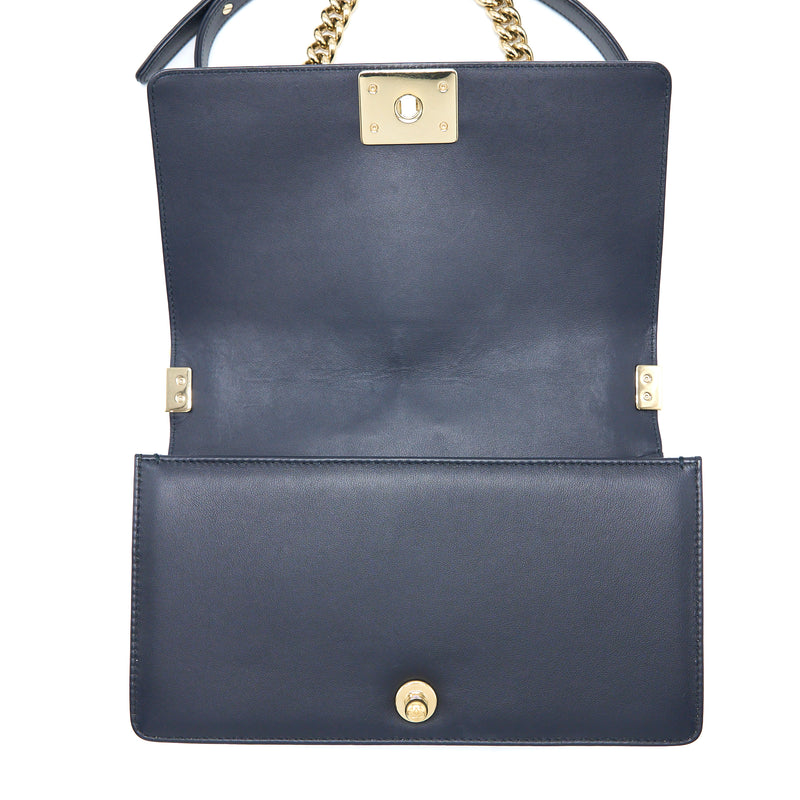 Chanel Medium Boy Bag Calfskin Navy LGHW