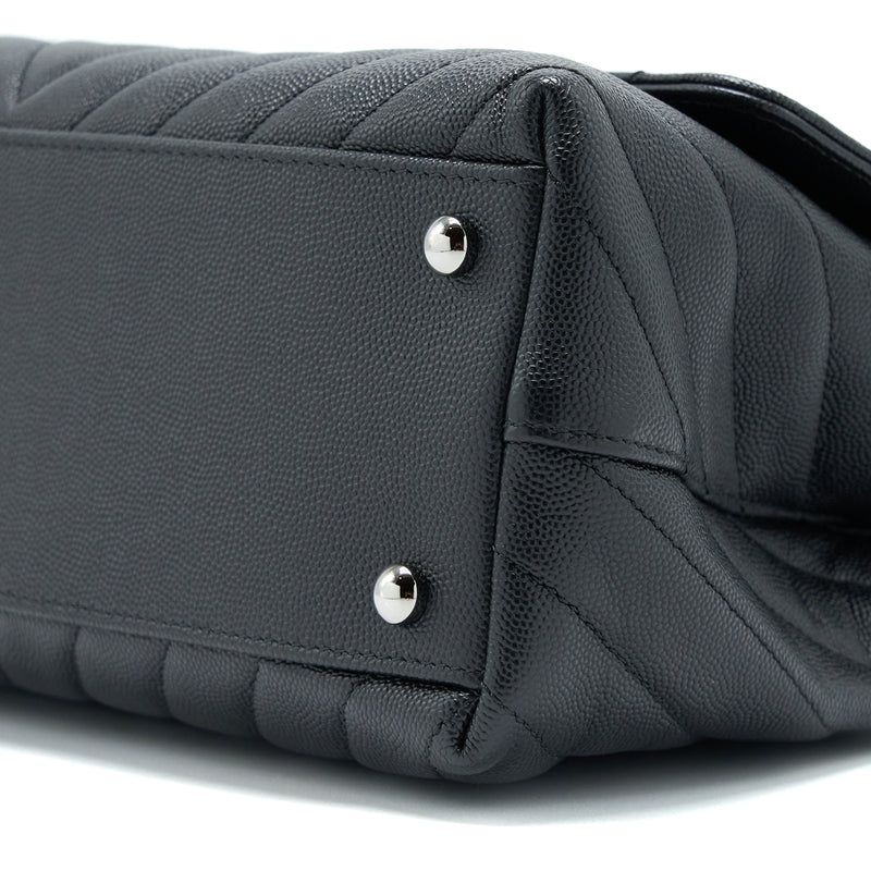 Chanel Medium Coco Handle Chevron Caviar Black SHW