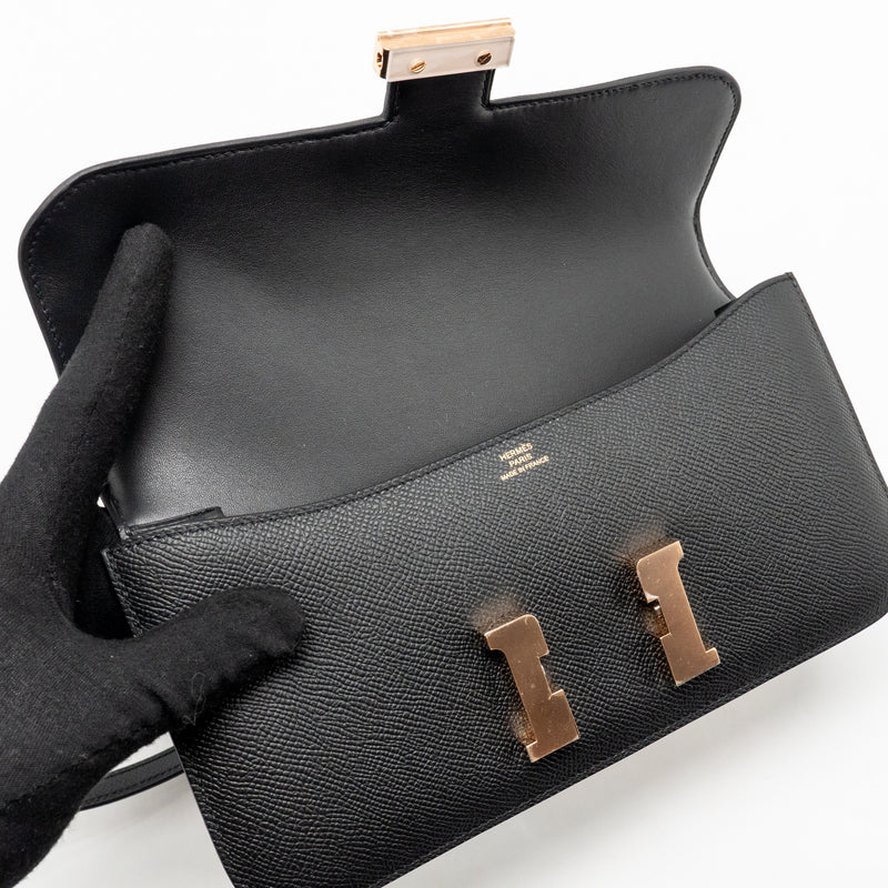 Hermes Constance Elan Epsom Black RGHW Stamp K