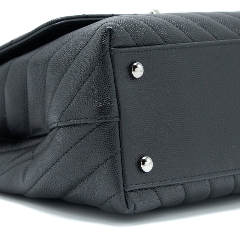 Chanel Medium Coco Handle Chevron Caviar Black SHW