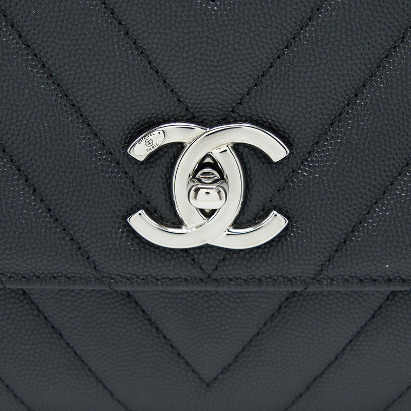 Chanel Medium Coco Handle Chevron Caviar Black SHW