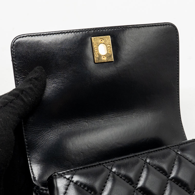 Chanel Metal Top Handle Coco Handle Mini Shiny Calfskin Black GHW (Microchip)