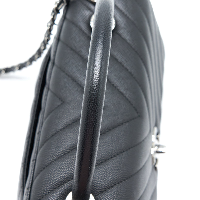 Chanel Medium Coco Handle Chevron Caviar Black SHW