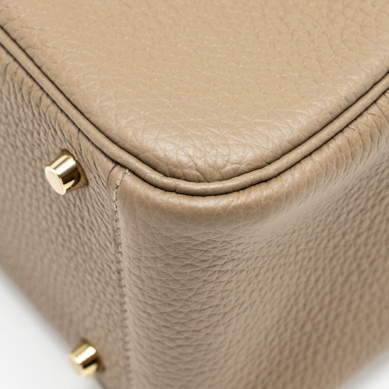 Hermes mini Lindy Clemence Etoupe with Chai-Nata-Blue Brume Strap GHW Stamp W