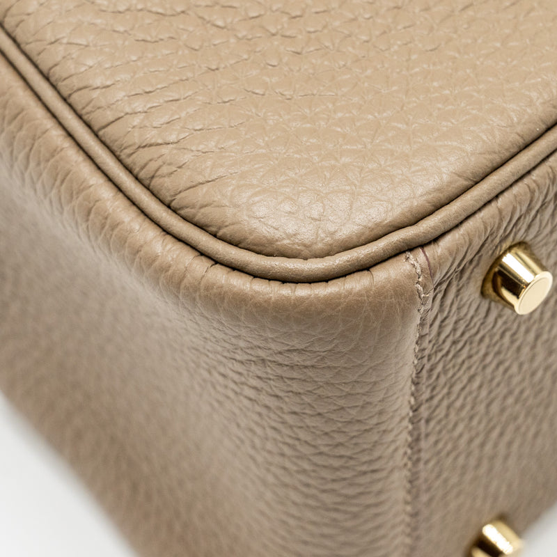 Hermes mini Lindy Clemence Etoupe with Chai-Nata-Blue Brume Strap GHW Stamp W