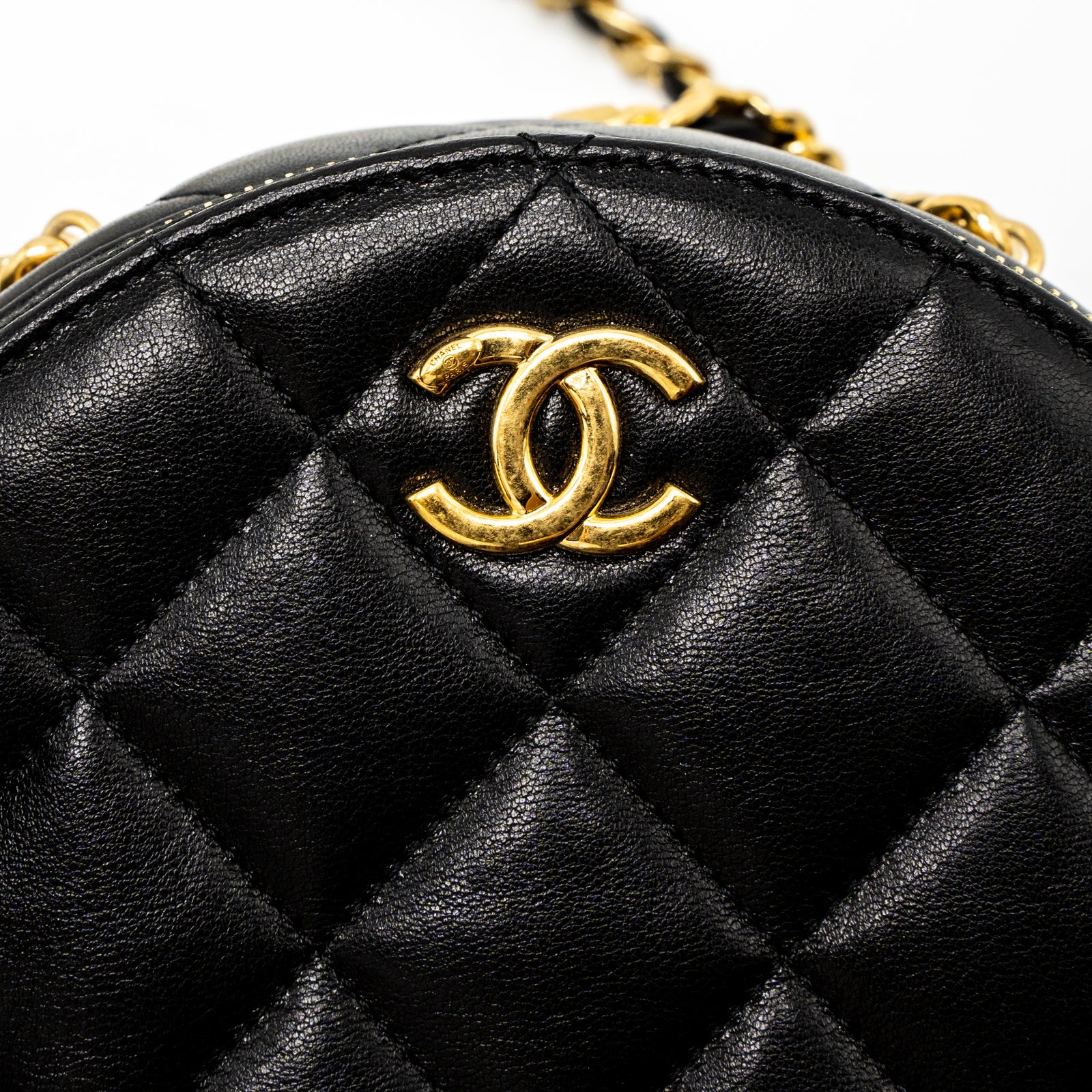 Chanel Round Vanity with Round Handle Crossbody Bag Lambskin Black GHW