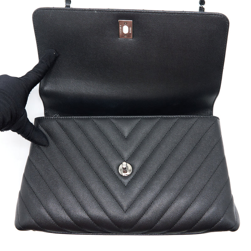 Chanel Medium Coco Handle Chevron Caviar Black SHW