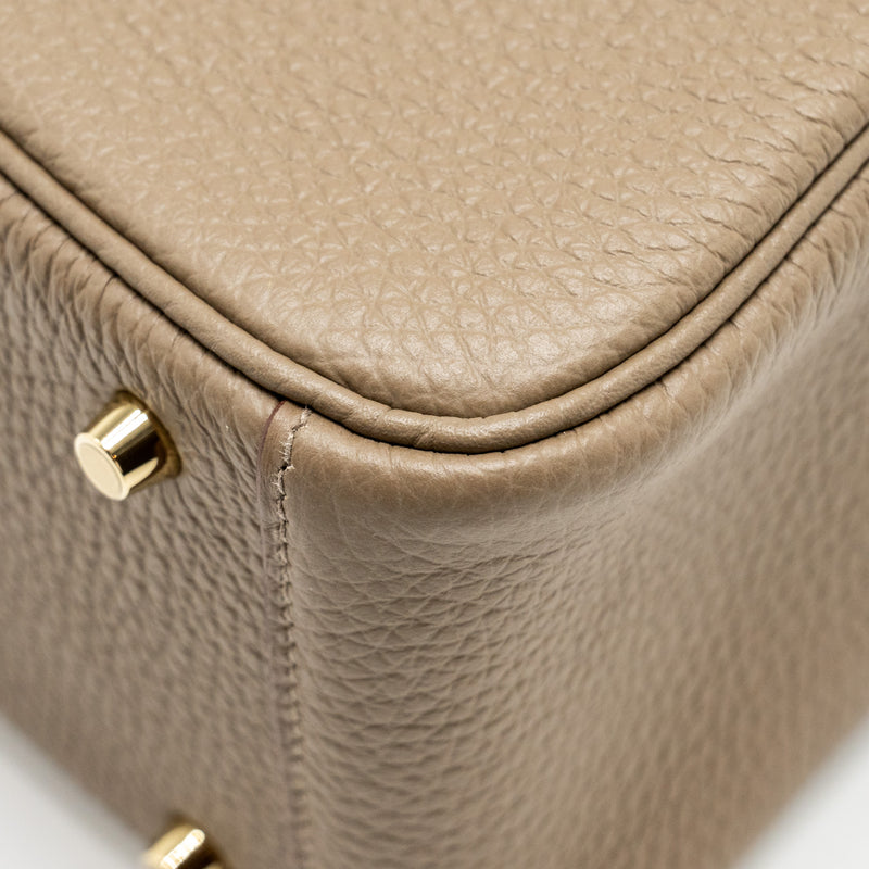 Hermes mini Lindy Clemence Etoupe with Chai-Nata-Blue Brume Strap GHW Stamp W