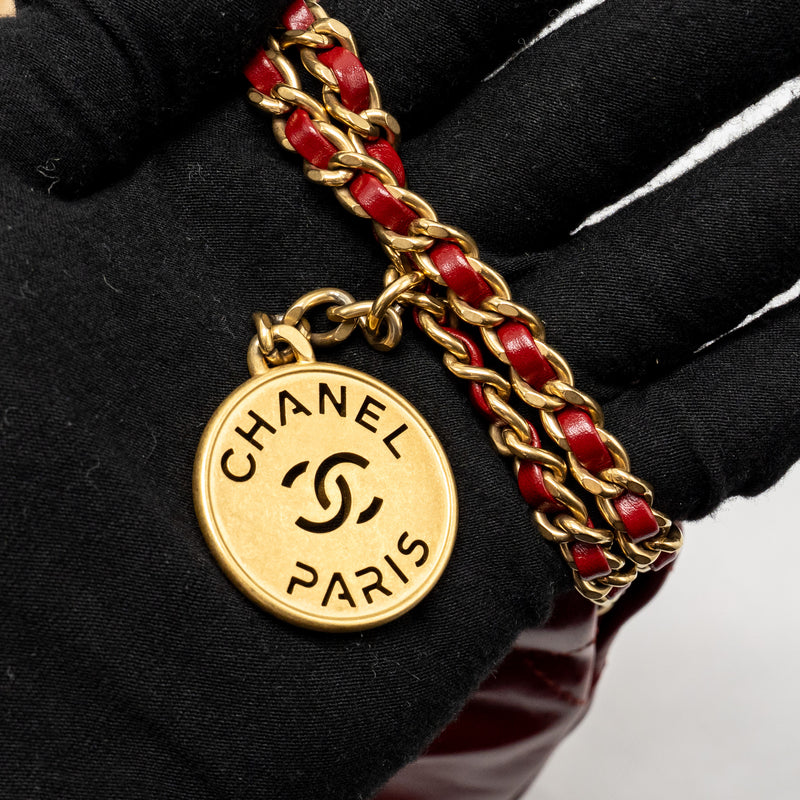 Chanel Mini 22 Bag Shiny Calfskin Red GHW (Microchip)