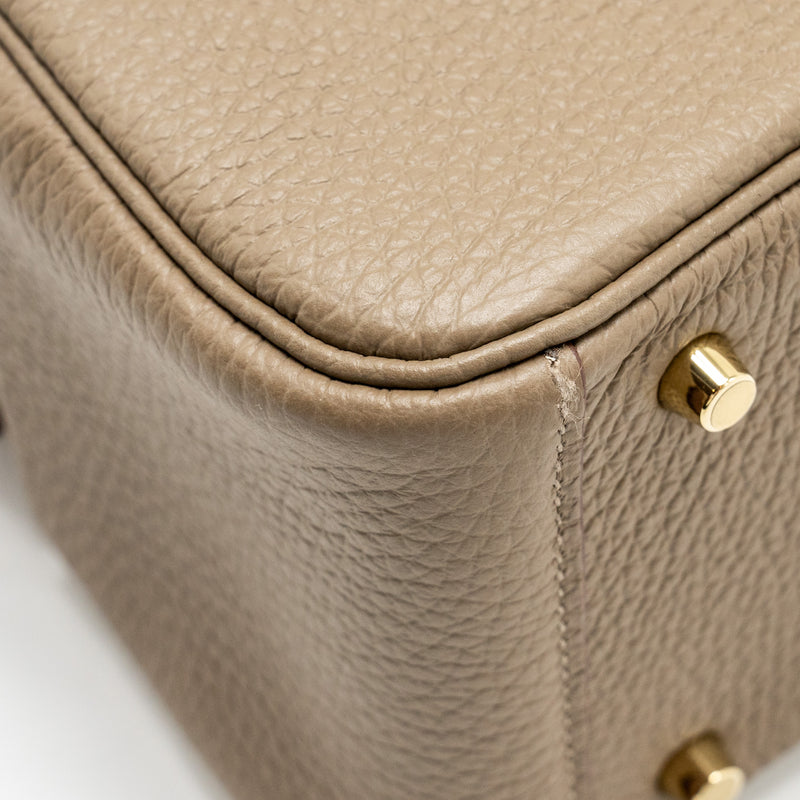 Hermes mini Lindy Clemence Etoupe with Chai-Nata-Blue Brume Strap GHW Stamp W