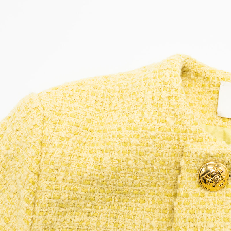 Celine Size 38 boucle chasseur tweed jacket wool/cotton yellow