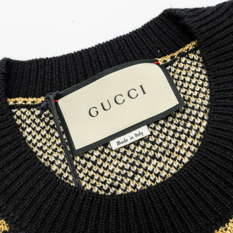 Gucci Size S Jacquard Tiger Sweater Wool/Metallised Fiber Gold/Black/Green