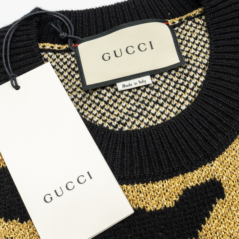 Gucci Size S Jacquard Tiger Sweater Wool/Metallised Fiber Gold/Black/Green