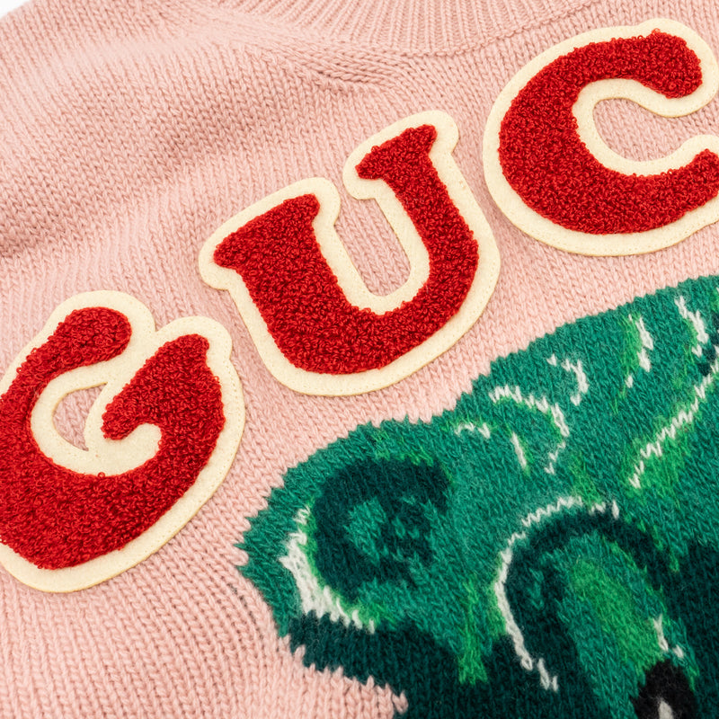 Gucci Size S Teddy Bear Sweater with Terrycloth Gucci Patch Wool Rose