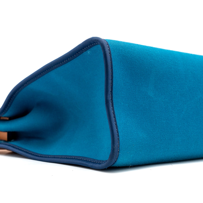 Hermes herbag zip 31 bag canvas / hunter leather blue SHW square Q