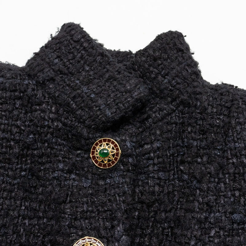 Chanel Size 40 Detail Button Jacket Tweed/Silk Black