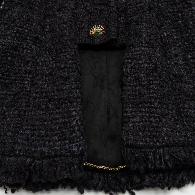 Chanel Size 40 Detail Button Jacket Tweed/Silk Black