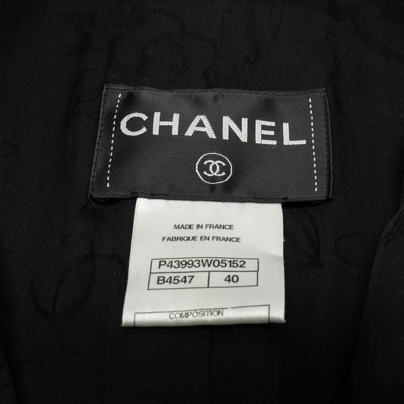 Chanel Size 40 Detail Button Jacket Tweed/Silk Black