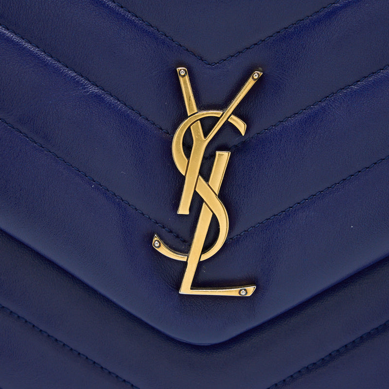 Saint Laurent/YSL Medium Loulou Shoulder Bag Calfskin Blue GHW