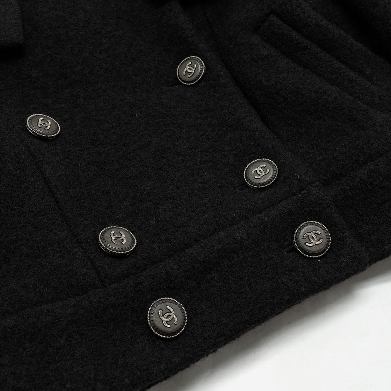 Chanel Size 38 CC logo Button Coat Wool Black