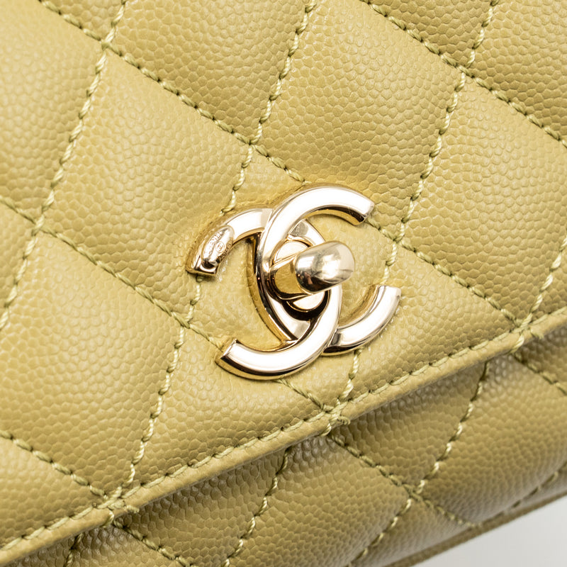 Chanel Mini Coco Handle Caviar Light Green LGHW (Microchip)