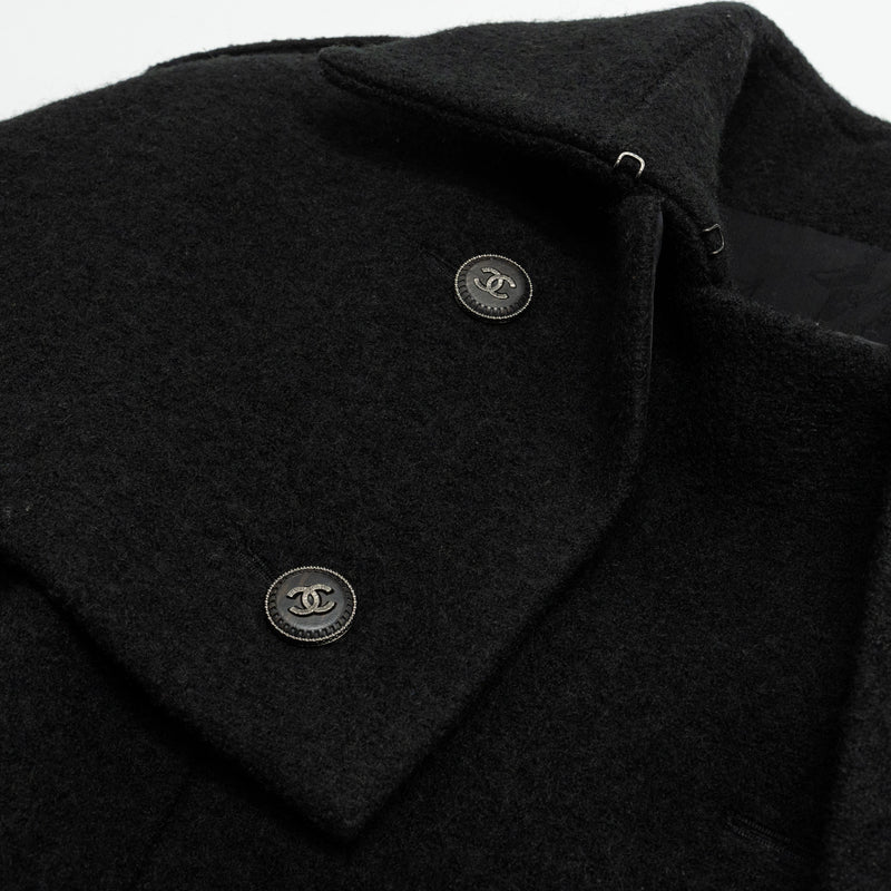 Chanel Size 38 CC logo Button Coat Wool Black